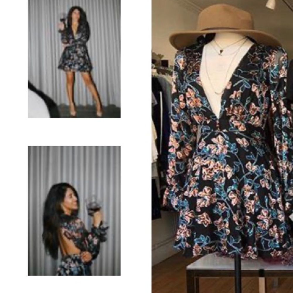Bobbi Rocco Floral Velvet Low Cut Dress